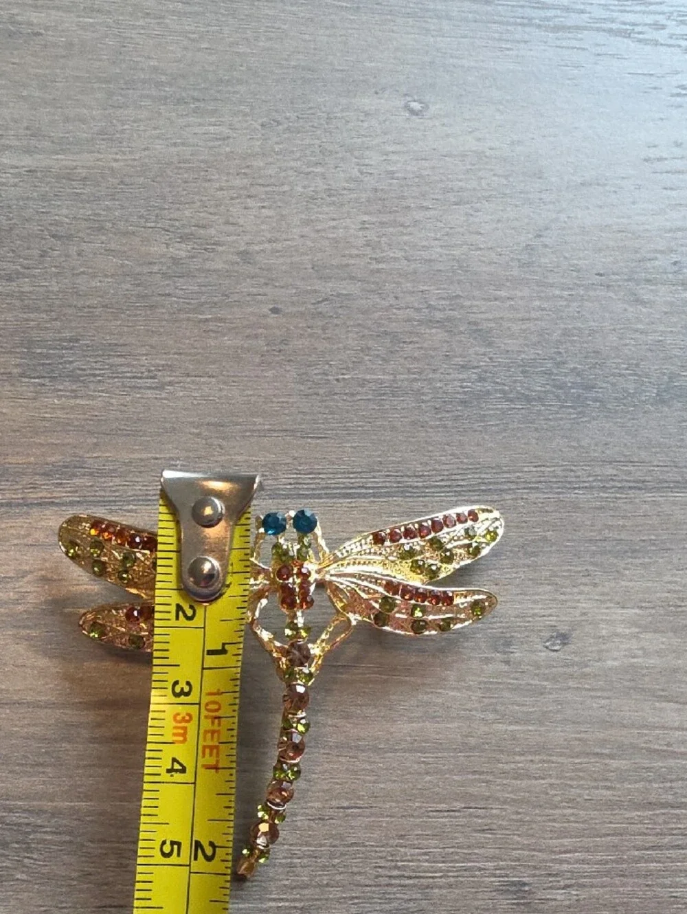 Gold-Tone Dragonfly Brooch with Green and Amber Crystals